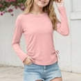 thumbnail image 2 of TTUHYWXI Girls Long Sleeve Shirts Ruched Knot Side Tunic Blouse Tee Tops (Pink, 9-10 Years), 2 of 7