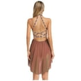 thumbnail image 3 of SiiRoh Women's Lyrical Dance Dress Glittery Cutout Strappy Backless Halter Skirted Leotard Dancewear Dusty Pink S, 3 of 7