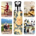 thumbnail image 5 of Water Bottles 20oz Straw Lid Wide Mouth Stainless Steel for School Sport Travel Yellow Elegant Flower, 5 of 9