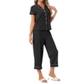 thumbnail image 4 of INSPIRE CHIC Women's Capri Pajamas Short Sleeve Button Down Tops with Pants 2 Piece Sleepwear Lounge Set with Pockets M Black, 4 of 6