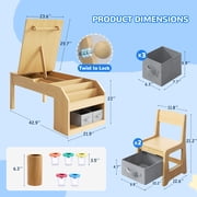 Hijob 5-in-1 Kids Art Table & Chair Set – Convertible Easel with Paper Roll Holder, Storage Drawers & Foldable Craft Desk, Toddler Activity Learning Center for Playroom, Natural Wood