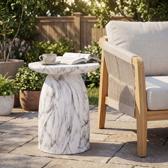 Christopher Knight Home Outdoor Lightweight Concrete Side Table, Round Patio Accent Table, Marble Effect