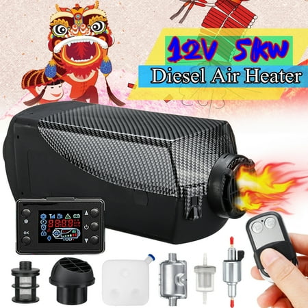 5KW 5000W 12V Black Carbon Fiber Fuel Diesel Air Heater 10L Tank w/ LCD Thermostat Kits For Car Truck Trailer Boat