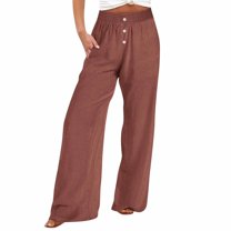 Clothing 2025 Women's Casual Pants Women Linen Palazzo Pants Wide Leg High Waist Summer Casual Boho Trousers Travel Vacation Outfits Women Blendingpants