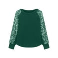 thumbnail image 4 of lkfuzj Girls Long Sleeve Shirts Casual Crewneck Blouses Loose Tunic Tops for Girls 9-14 Years 2025 Fashion Sequined Sleeve Pullover Shirts - Green, 4 of 6
