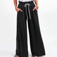 thumbnail image 5 of Pantalones de mujer Pantalones de pierna ancha de cintura alta Pantalones con cierre de cordón Pantalones casuales sueltos de color puro, 5 of 5