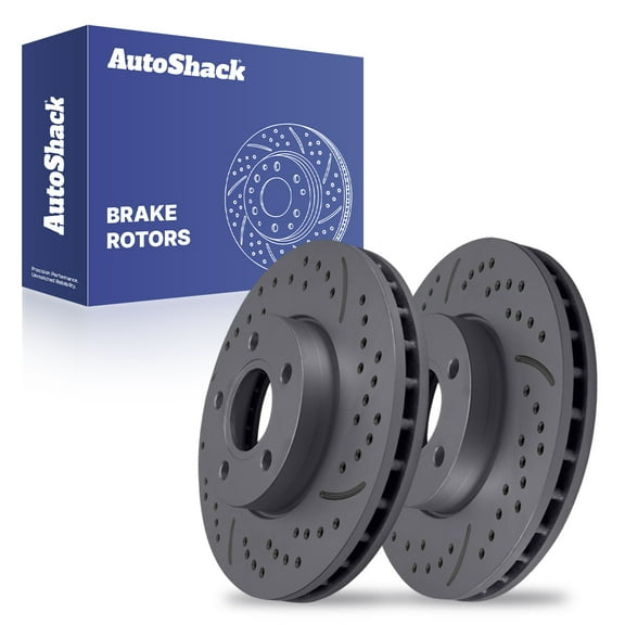 AutoShack Front Vented Drilled & Slotted Coated Brake Rotors Black Matte Finish 2-PC Set Replacement for 2012-2018 Ford Focus 2013-2018 Ford C-Max 2004-2012 Volvo S40 BlackShield 10.95" (278.1 mm)