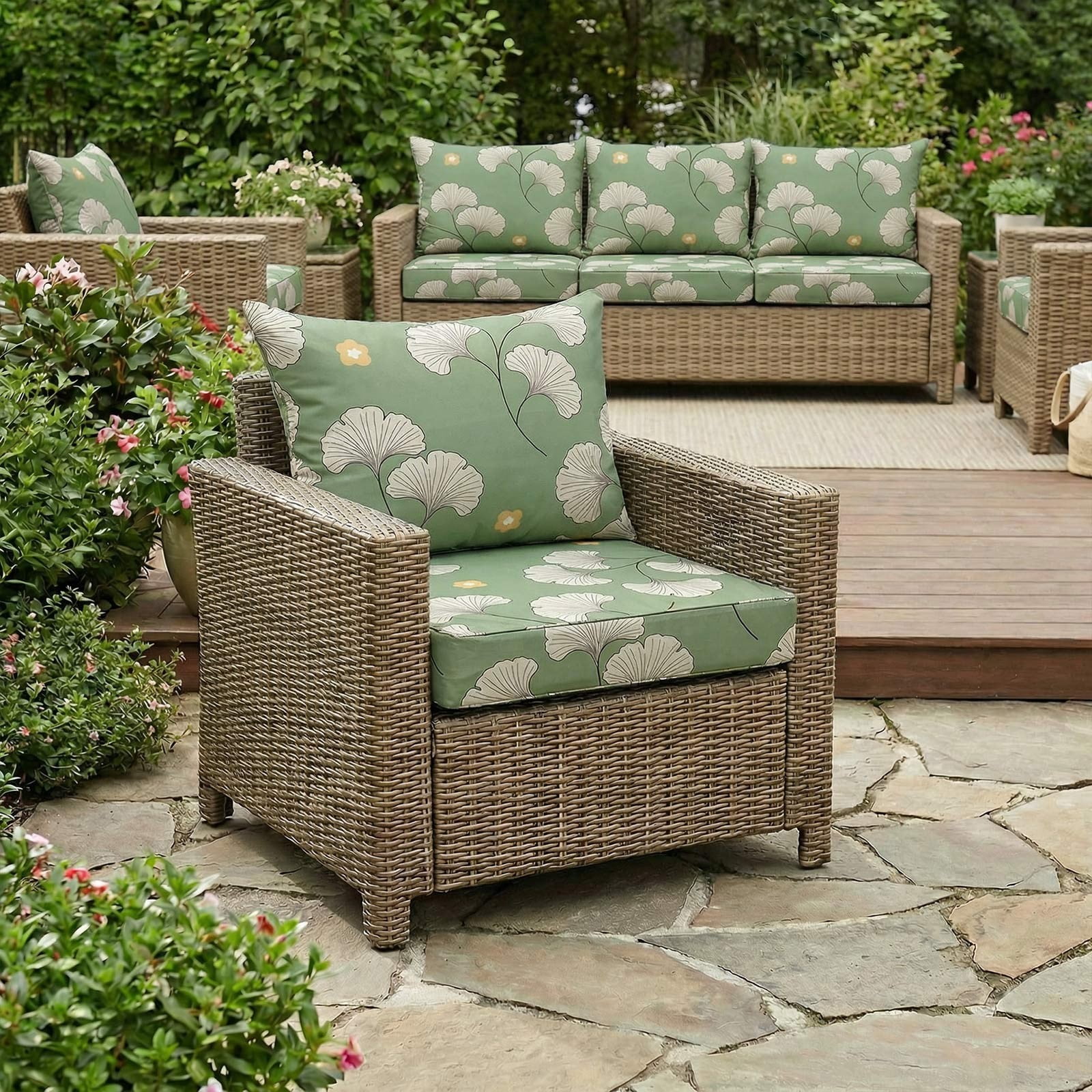TOPCHANCES Outdoor Deep Seat Cushion Set, 24x24 Inch Waterproof Outdoor Deep Seat Cushions for Patio Furniture (Set of 1, Ginkgo Leaves)