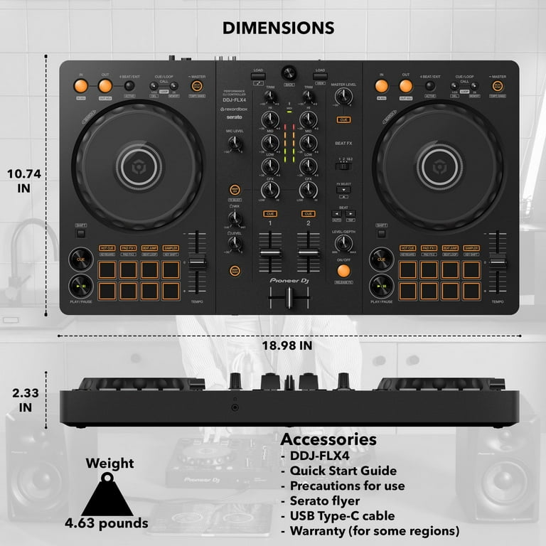 Pioneer DDJ FLX4 DJ Controller - Black Bundle with Laptop Stand