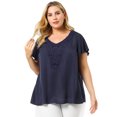 thumbnail image 3 of Women's Plus Size Blouse V Neck Lace Panel Bell Short Sleeve Summer Top, 3 of 7