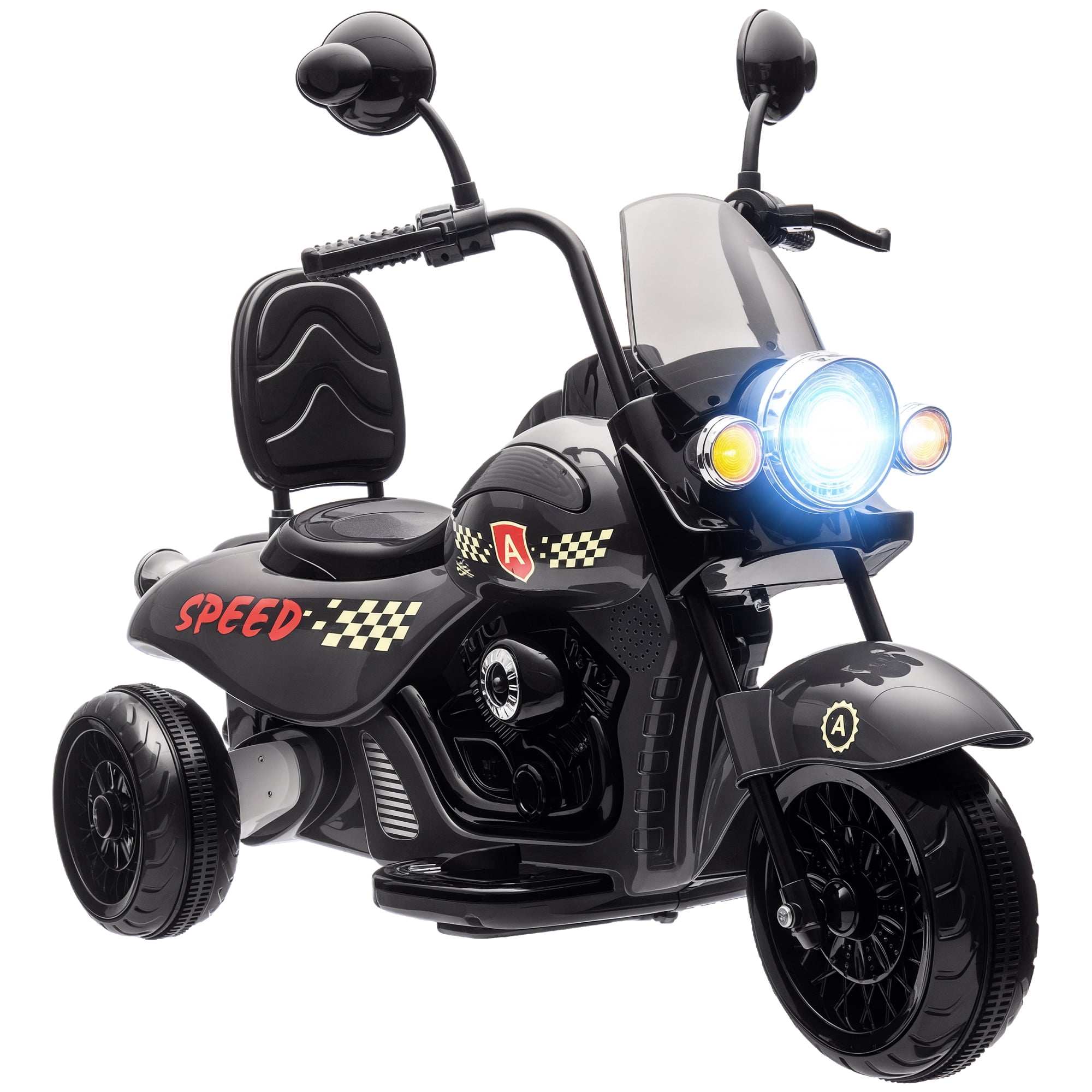Qaba Electric Motorcycle for Kids, 3 Wheel 6V Battery Powered Motorbike w/ Headlights, Music, Forward & Reverse, Gray