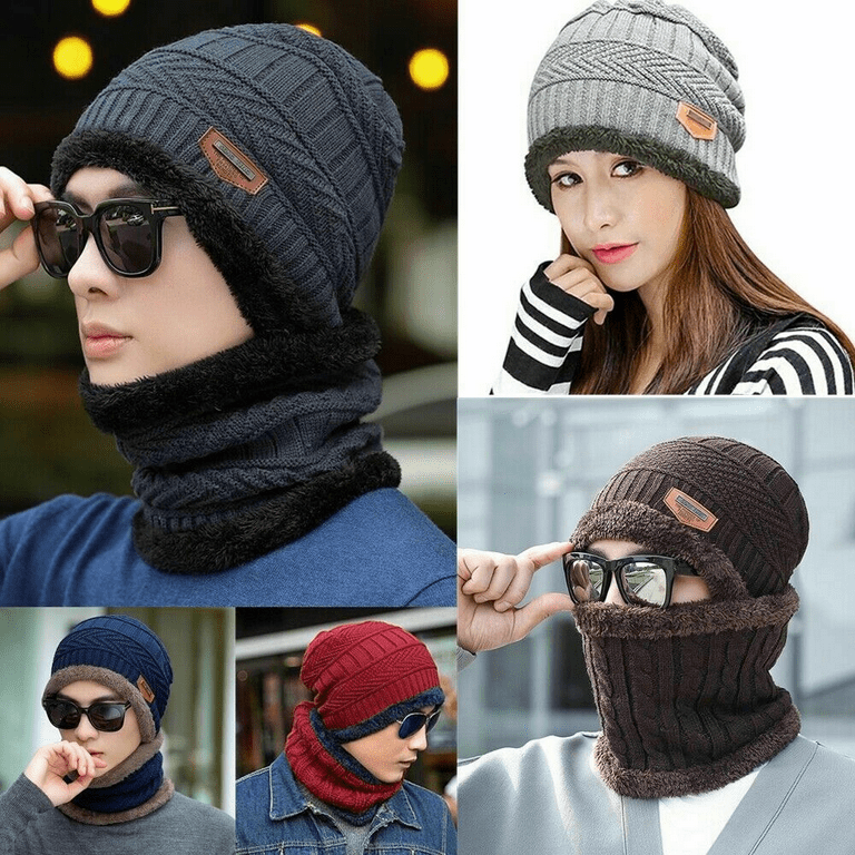 Ilfioreemio 2pieces Winter Hat Scarf for Men Knit Warm Men's Hats & Caps Neck Warmer Beanie Hat for Men & Women, adult Unisex, Size: One size, Gray