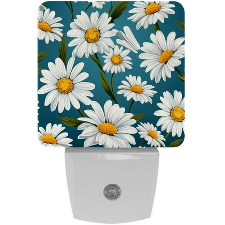 

2 Pack Auto Dusk-to-Dawn Sensor Night Lights Seamless Little Daisy Flowers Plug-in Home Office Decorative Lamp for Adult 0.5W LED Nightlights for Bedroom Bathroom Hallway Stairs