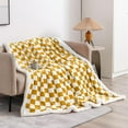 thumbnail image 5 of Sherpa Throw Blanket Fleece Blanket with Checkered Pattern Soft Thick Blanket for Couch, Bed, Sofa Luxurious Warm and Cozy for All Seasons (Yellow, 60"x80"), 5 of 6