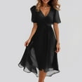 thumbnail image 3 of Red Cocktail Dresses For Women, Elegant Casual V Neck Short Sleeve Tie Waist Floral Chiffon A Line Wedding Guest Easter Summer 2025 Formal Cocktail Party Church Dress Casual (S, Black) ZMTing, 3 of 4