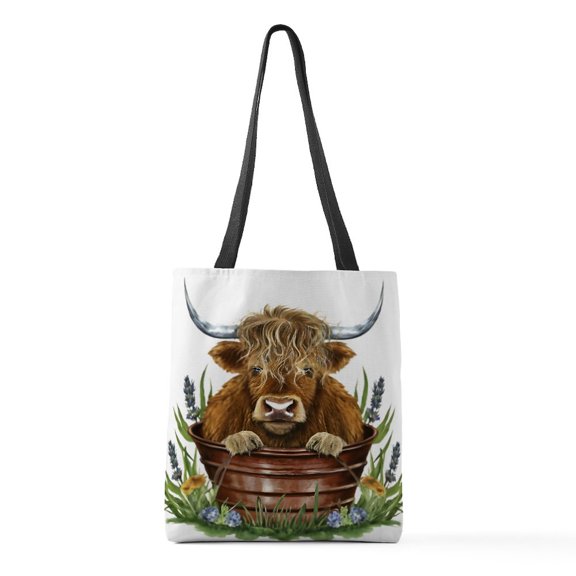 CafePress - Highland Cow Sitting In A Metal Medium Tote Bag - Polyester Tote Bag 16"x16"