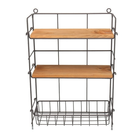 Bathroom Storage Stand 3Tier Solid Wooden Iron Shelf Corner Book Rack Plant Stand Storage Organizer Bathroom Kitchen Shelf 11.8*4.7*15.4 Inch ()