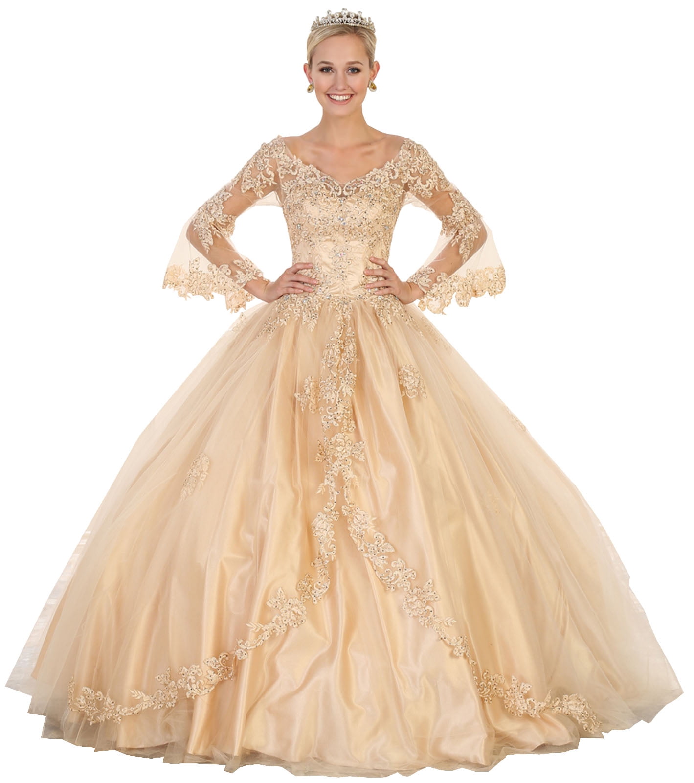 bell sleeve ball gown