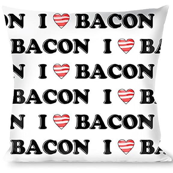 Buckle-Down Throw Pillow - I "Heart" BACON White Black Bacon