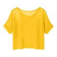thumbnail image 4 of Baeitkot Summer Women's Short-sleeved Sweater Summer Women's Bohemian Crochet Knit Solid Color Short-sleeved Sweater Yellow S, 4 of 9