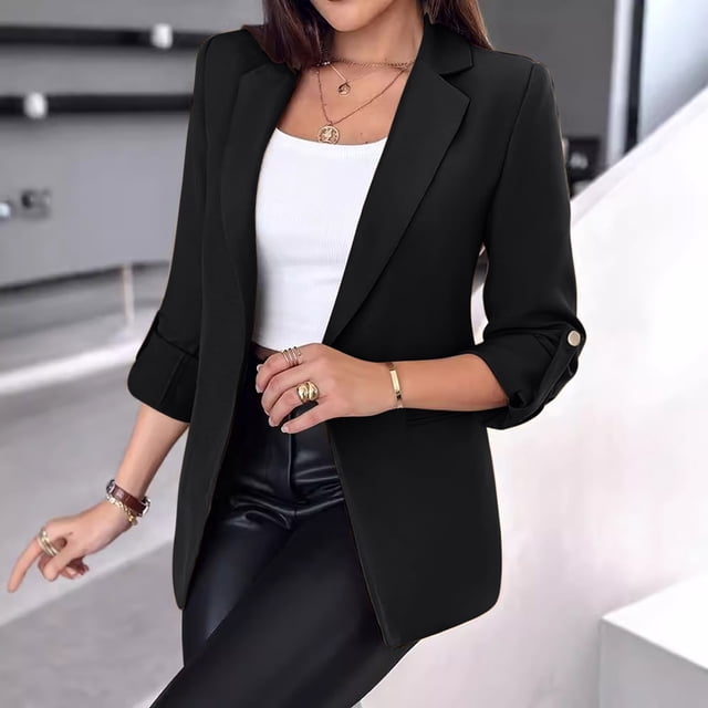 LOVZFMLL Jackets for Women's Solid Color Long Sleeved Buttonless Suit Jacket