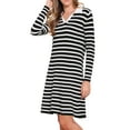 thumbnail image 4 of INSPIRE CHIC Sweater Dress for Women's Casual Long Sleeve Striped V Neck A Line Above the Knee Ribbed Knit Dresses S Black White, 4 of 6