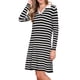 thumbnail image 4 of Vestido de suéter INSPIRE CHIC para mujer, de manga larga, a rayas, con cuello en V, corte A, por encima de la rodilla, tejido de punto acanalado, S negro y blanco, 4 of 6