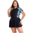 thumbnail image 1 of LiiYii Maillot de Bain une Pièce pour Femmes Grande Taille, Maillot de Bain Modeste, Robe de Bain, Maillot Rembourré à Fermeture Éclair, Bleu 5TG, 1 of 7