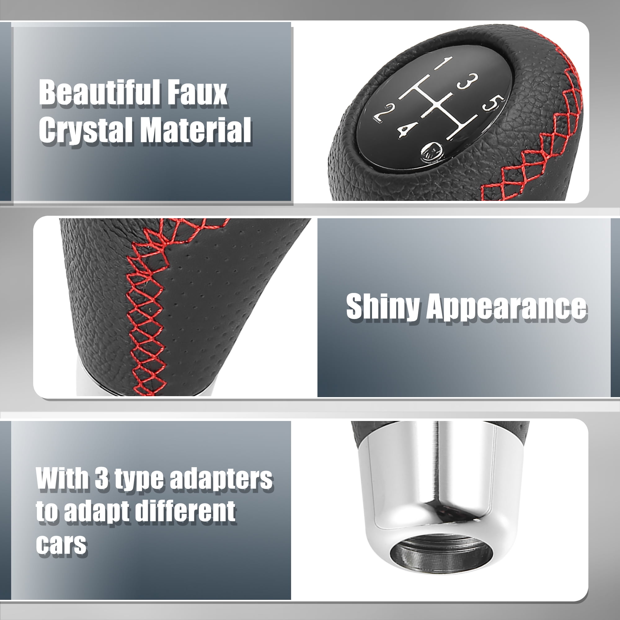 Gear Knob Universal 5-Speed Manual Gear Shift Knob - Black Leather ...