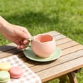 thumbnail image 4 of 10oz Tulip Coffee Mug with Saucer Set, Ceramic Flower Cup for Tea, Milk, Coffee - Heat-Resistant, Comfortable handle, perfect for home and office use (Beige), 4 of 6