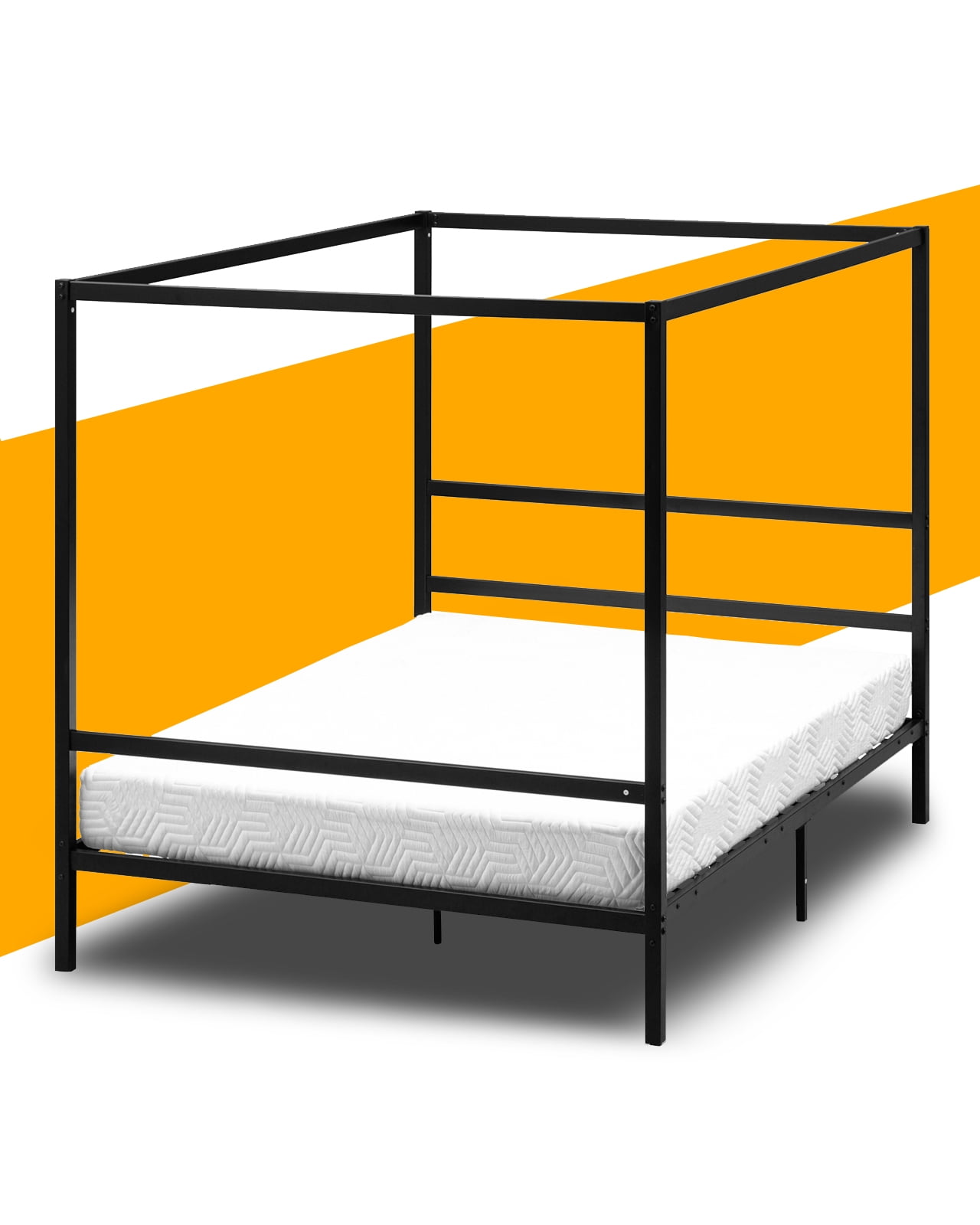 VINGLI Black Canopy Bed Frame Full with Headboard, 10 Inch Metal Platform Bed Full with 4