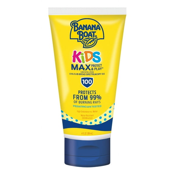 Banana Boat Kids Max Protect & Play Sunscreen SPF 100, Kids Sunscreen Lotion, Sunblock, 4 fl oz