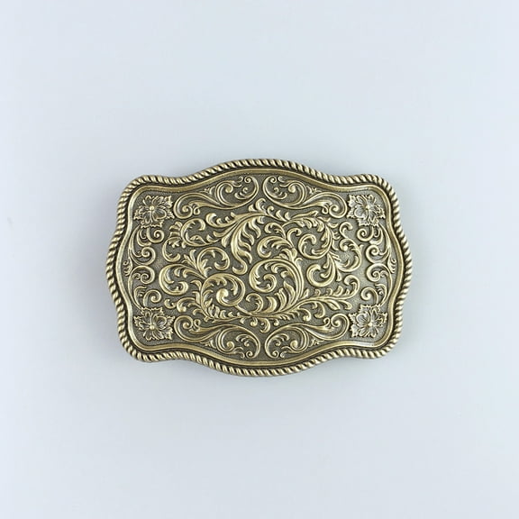 JEAN'S FRIEND Antique Bronze Plated Western Flower Pattern Rectangle Belt Buckle