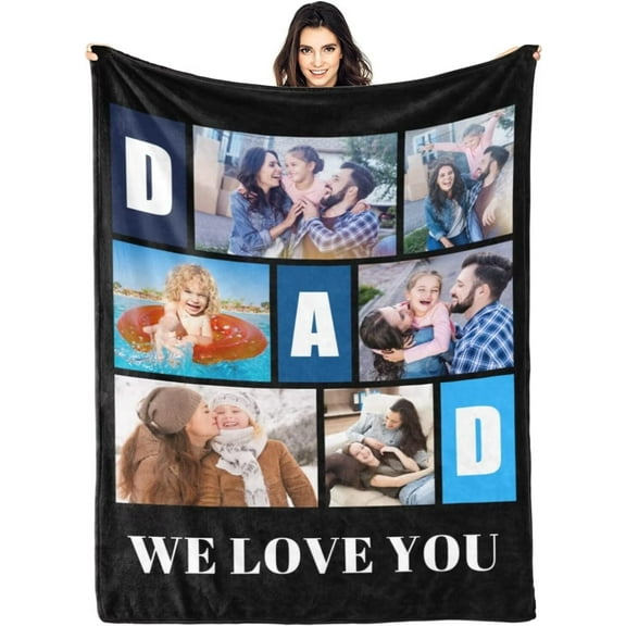 AISENIN Gifts for Dad Personalized Custom Customized Blankets with Photos Gifts for Happy Fathers Day Birthday Gifts with Photos Picture Blankets Throw Gifts for Daddy from Daughter Son Kids