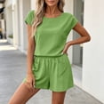 thumbnail image 6 of Women's Casual Linen Shorts Elastic Waist Pocket Shorts Two Piece Set Shorts for Women Summer Fashion, 60% Cotton 40% Linen Blend Lightweight Comfortable Loose | VerBelle,Green S, 6 of 8