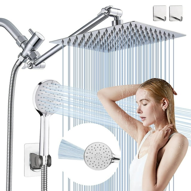 Regaderas para Baño de Lluvia Alta Presion,10''Cabeza de Ducha de Lluvia,Brazo de Extensión de 11",Ducha de Mano de 3 Modes con Soporte,Manguera de 2M,Adecuado para Hogar,Hotel