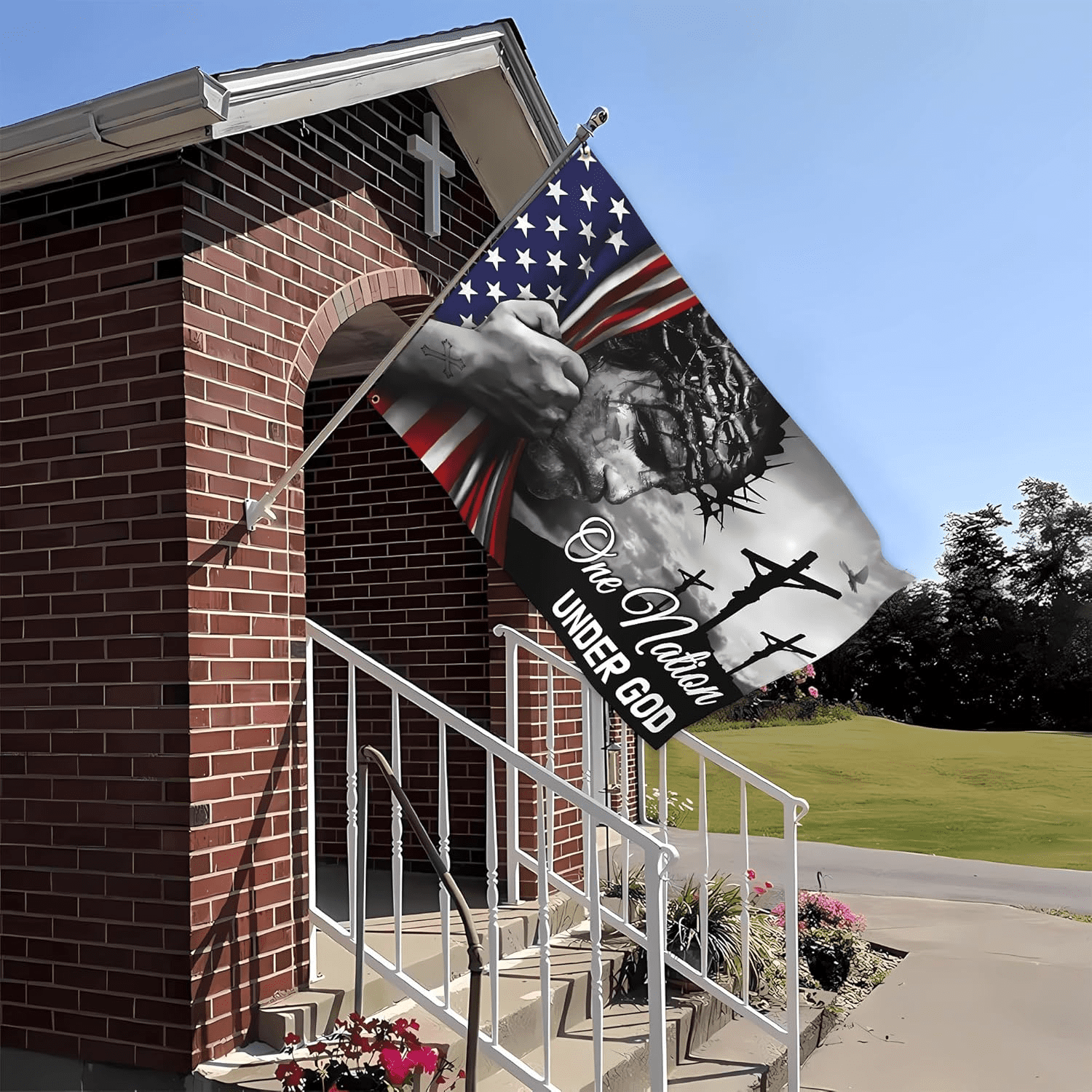 One Nation Under God Flag Christian Jesus American Flags for Outside 3x5 Double Sided 3 Ply In God We Trust Flag Jesus Easter Flag Banner for House Yard Indoor Outdoor Faith Patriotic Flag Decor