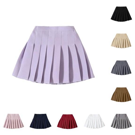 GobdXE Solid Side Elastic Waist Pleated Skort Built In Anti Exposure Lining Back To School Uniform Bottom for Girls 15-16 Years,Purple