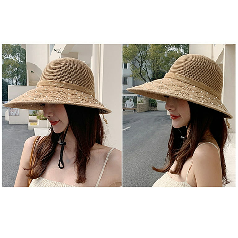 Cloche Sun Hat Breathable: Fake Pearl Fashion Summer Hat Beach Cap