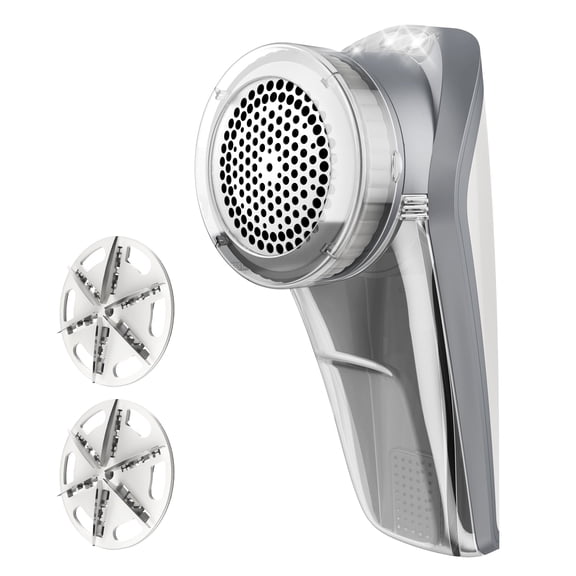MR.SIGA Fabric Shaver and Lint Remover, Battery Operated Portable Lint Shaver with LED Lights, 2 Replaceable 6-Leaf Blades, Cream/Gray