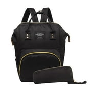 Jianama 2pcs/set Mummy USB Backpack Baby Care Diaper Nursing Clutch Handbag (Black)
