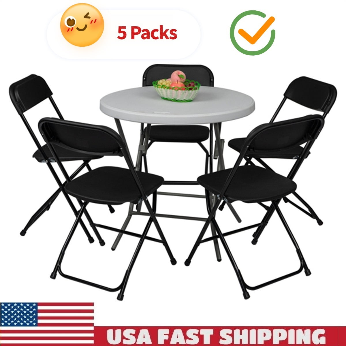 Goorabbit Folding Chairs Clearance,Set of 5 Black Stackable Folding