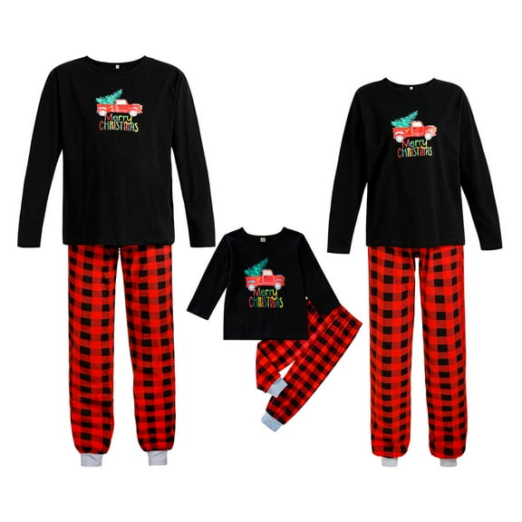 GRNSHTS Christmas Family Matching Pajamas PJs Set Dad Mum Kids Xmas Sleepwear Holiday Printed Loungewear 2-Piece Set (Black Plaid ,2-3T)