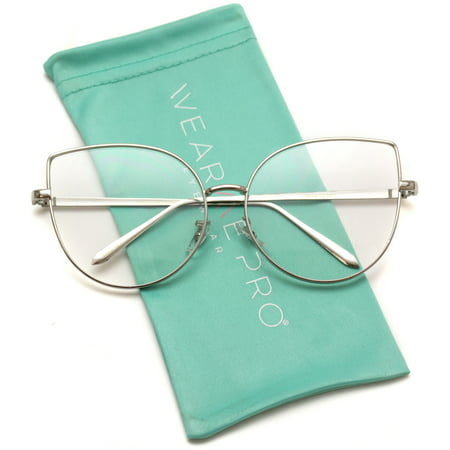 WearMe Pro - Clear Thin Frame Over-sized Delicate Non- Prescription Glasses