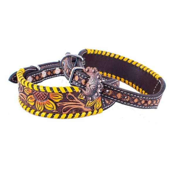 Showman Couture Sunflower Tooled Leather Dog Collar (Large(19" - 24"))