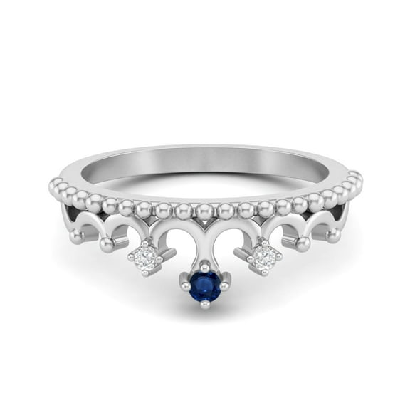 Mooneye 2mm Round Blue Sapphire 925 Sterling Silver Women Crown Tiara Valentines Day Gift Ring
