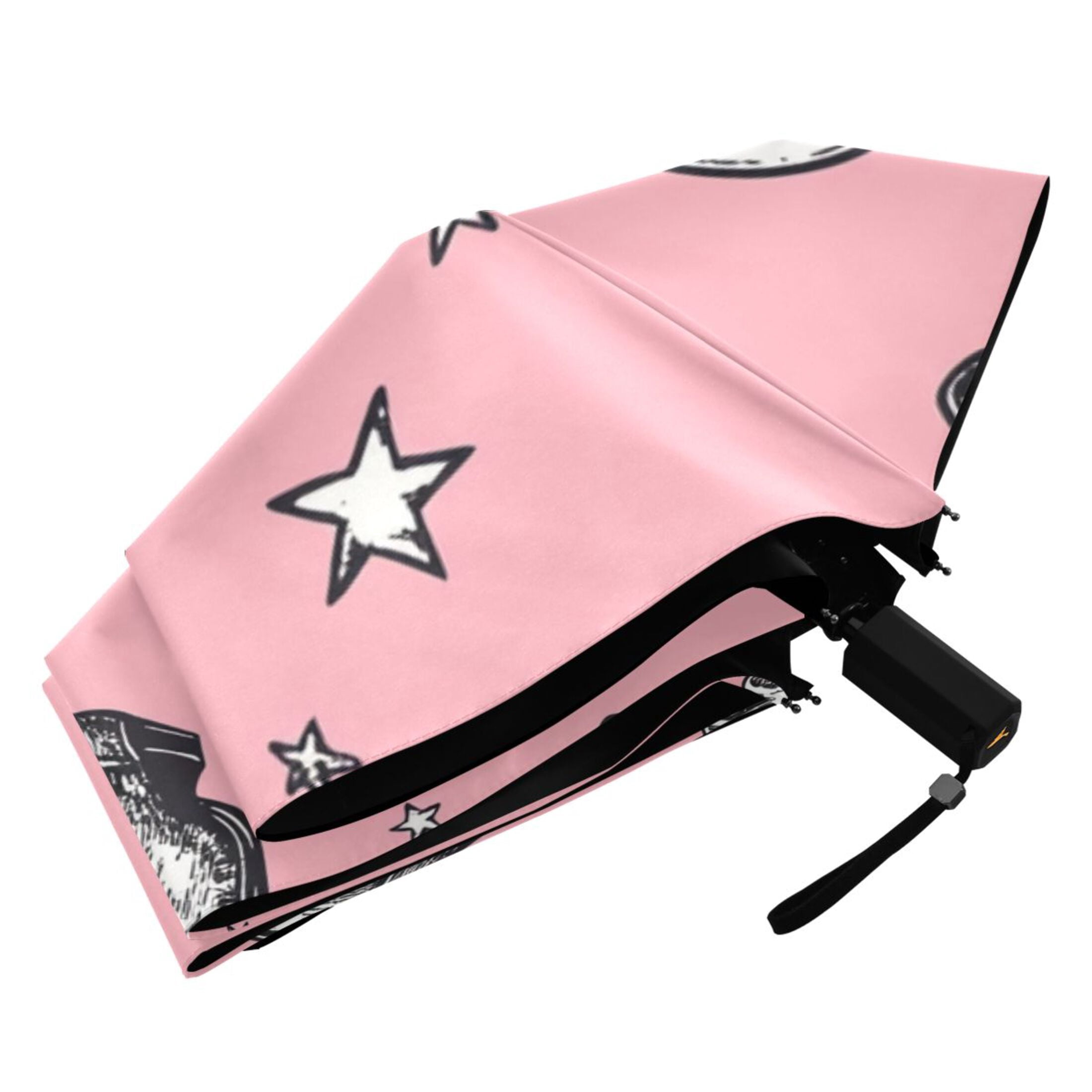 Cowboy Hats Boots Stars All Weather Umbrella Triple Folding Parasol 6 Ribs UV Protection Portable