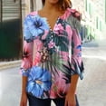 thumbnail image 4 of Mittory Womens 3/4 Sleeve Hawaiian Shirts V Neck Summer Floral Printed Shirt Casual Buttons Down Soft Tunic Tops, 4 of 5