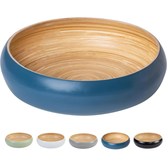 Fruit Bowl For Kitchen Counter, Decorative Bowl, Large Serving Bowl Or Fruit Basket For Kitchen Spun Bamboo (Blue)