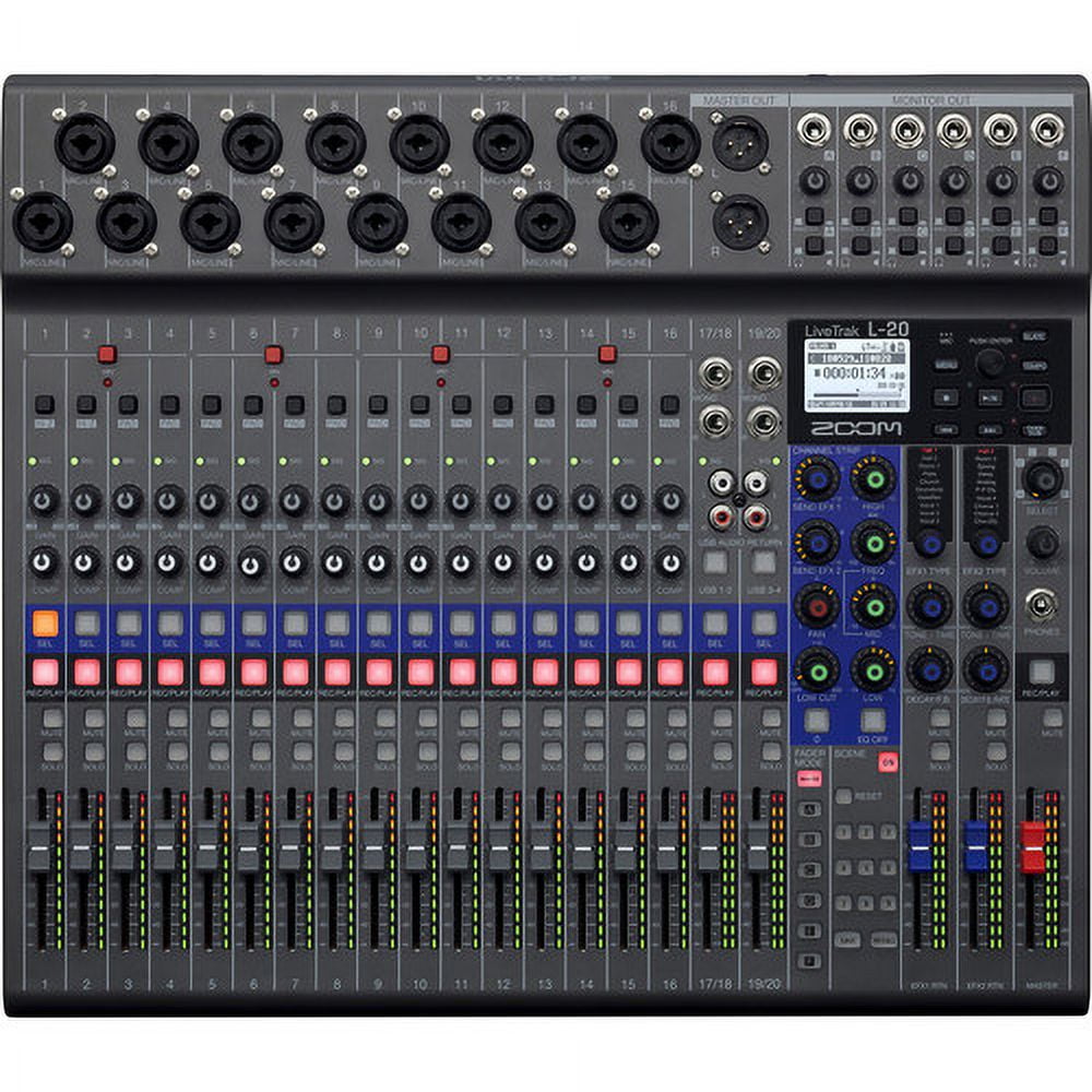 Zoom LiveTrak L-20 - 20-Input Digital Mixer & Multitrack Recorder Bundle With BTA-1 Bluetooth Adapter + MDR-7506 Professional Stereo Headphones + More